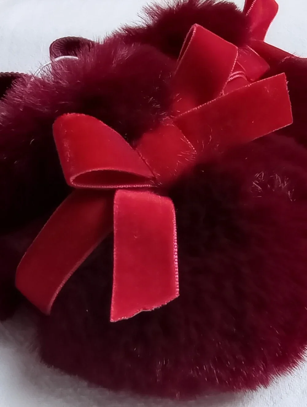 Cat & Jack Burgandy Faux Fur Slippers with Velvet Bows